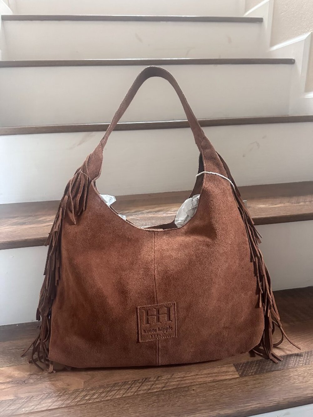 Haute Hippie Brown Suede Fringe Hobo Bag NWT